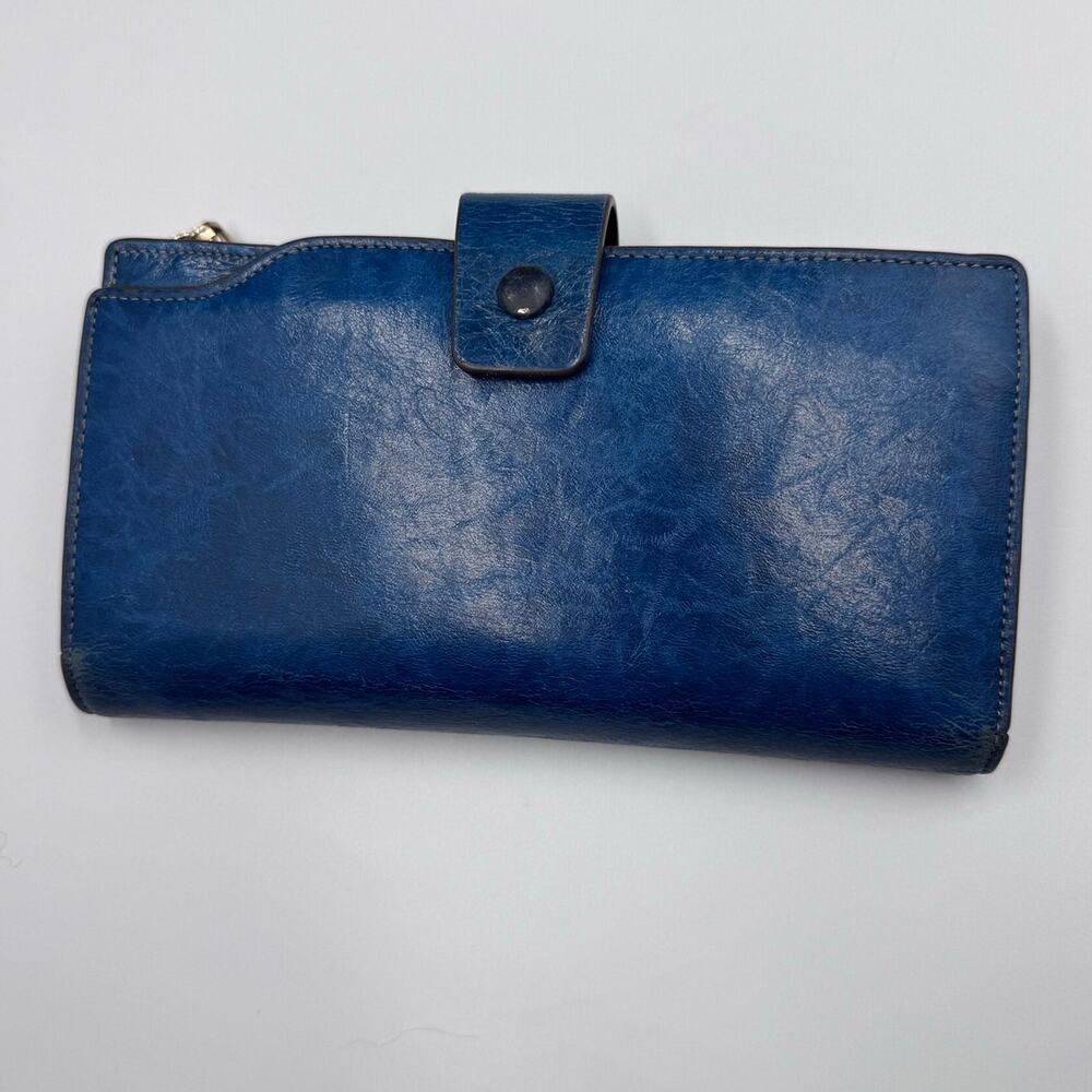 Itslife Womens Distressed Genuine Leather Wallet RFID Large Waxed Cowhide Blue